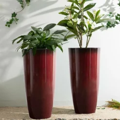 Glitzhome® Oversized Gradient Faux Ceramic Tall Plastic Planters, 2ct.