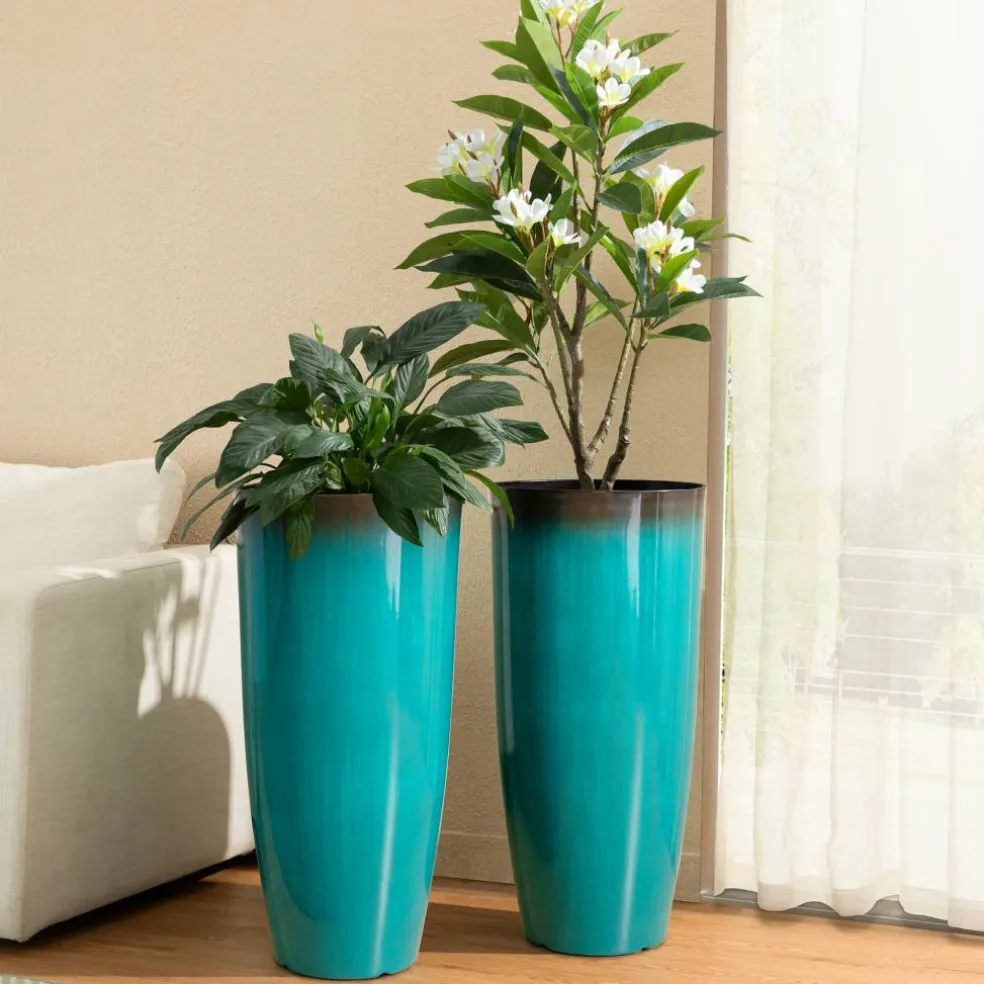 Glitzhome® Oversized Gradient Faux Ceramic Tall Plastic Planters, 2ct.