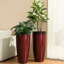 Glitzhome® Oversized Gradient Faux Ceramic Tall Plastic Planters, 2ct.