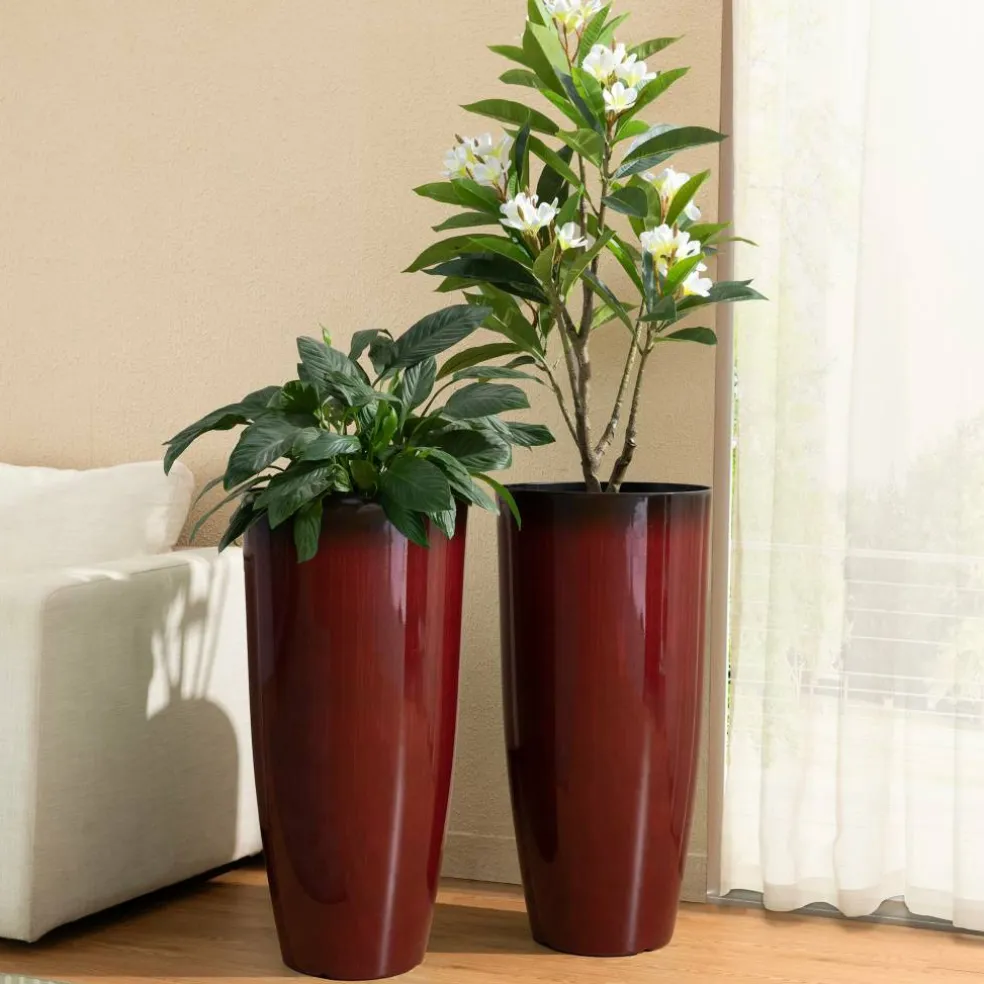 Glitzhome® Oversized Gradient Faux Ceramic Tall Plastic Planters, 2ct.