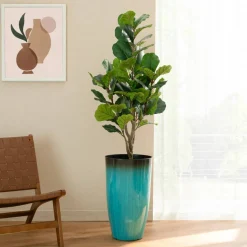 Glitzhome® Oversized Gradient Faux Ceramic Tall Plastic Planters, 2ct.