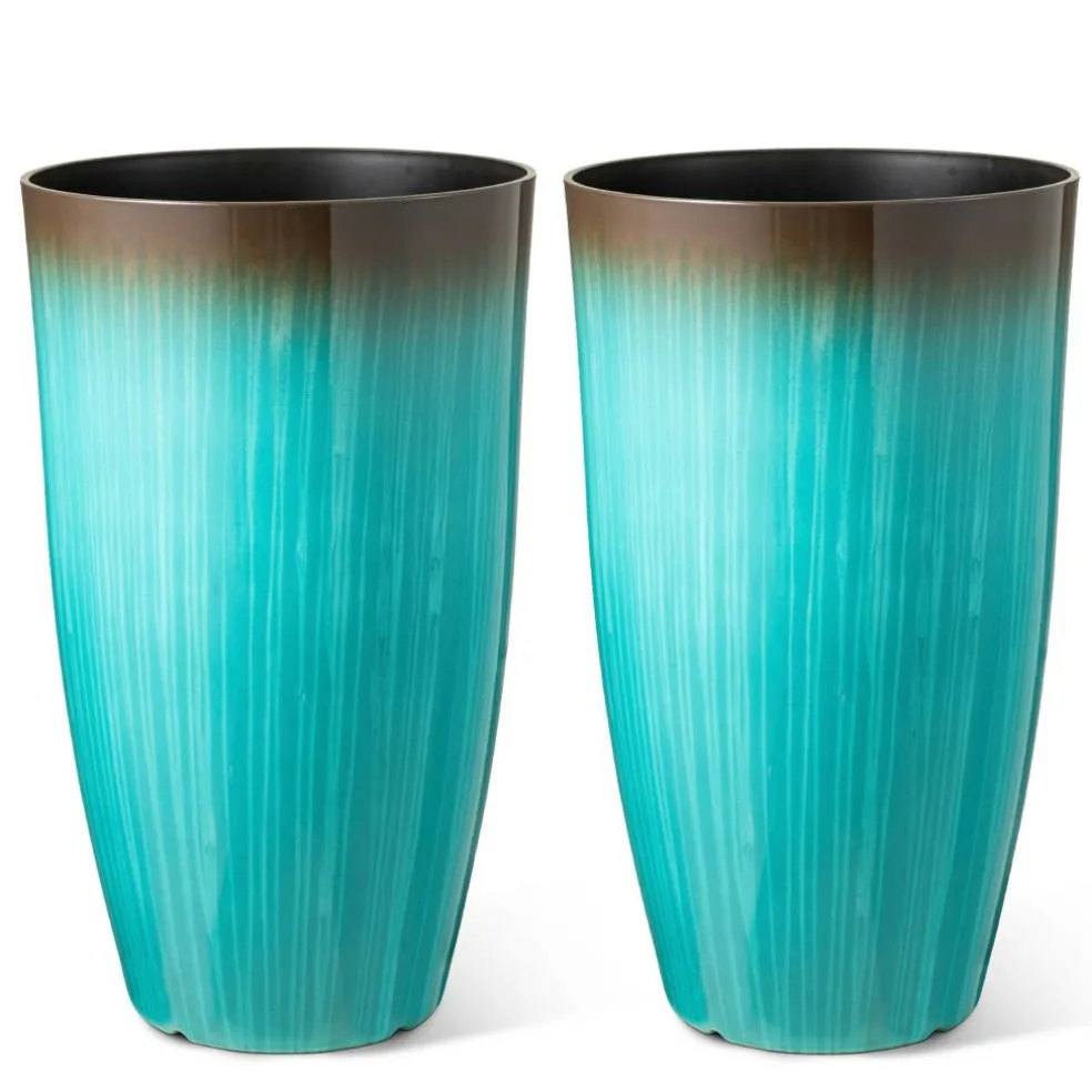 Glitzhome® Oversized Gradient Faux Ceramic Tall Plastic Planters, 2ct.