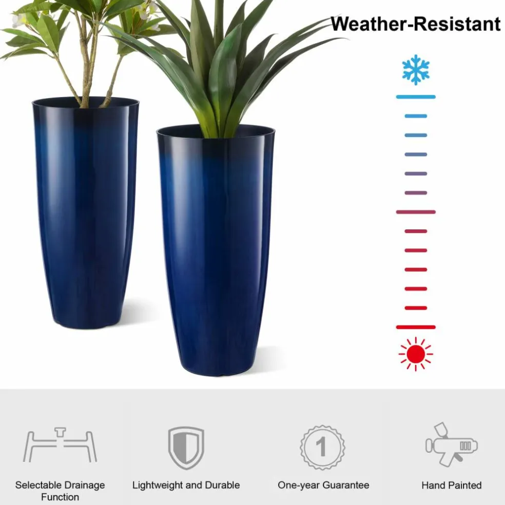 Glitzhome® Oversized Gradient Faux Ceramic Tall Plastic Planters, 2ct.