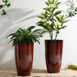 Glitzhome® Oversized Gradient Faux Ceramic Tall Plastic Planters, 2ct.