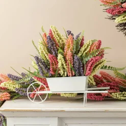 Glitzhome® 11" Pink, Purple & Yellow Mixed Heather Cart Centerpiece