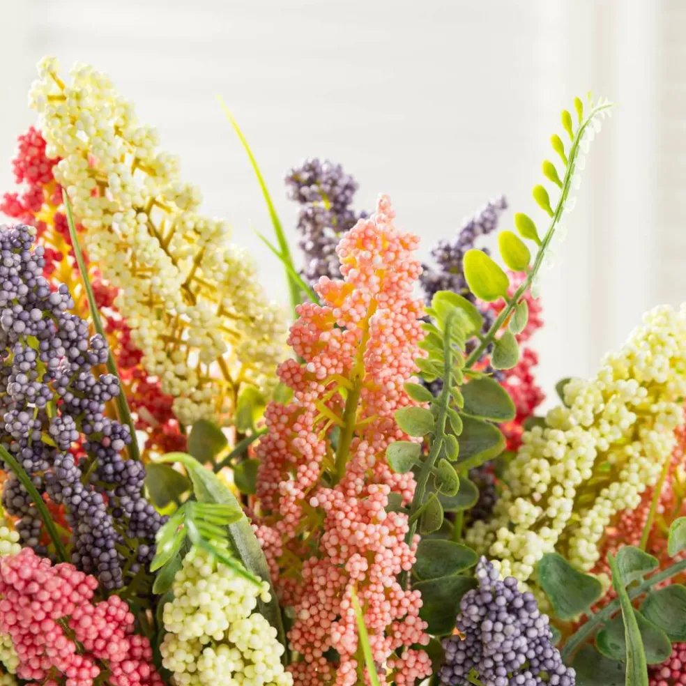 Glitzhome® 11" Pink, Purple & Yellow Mixed Heather Cart Centerpiece