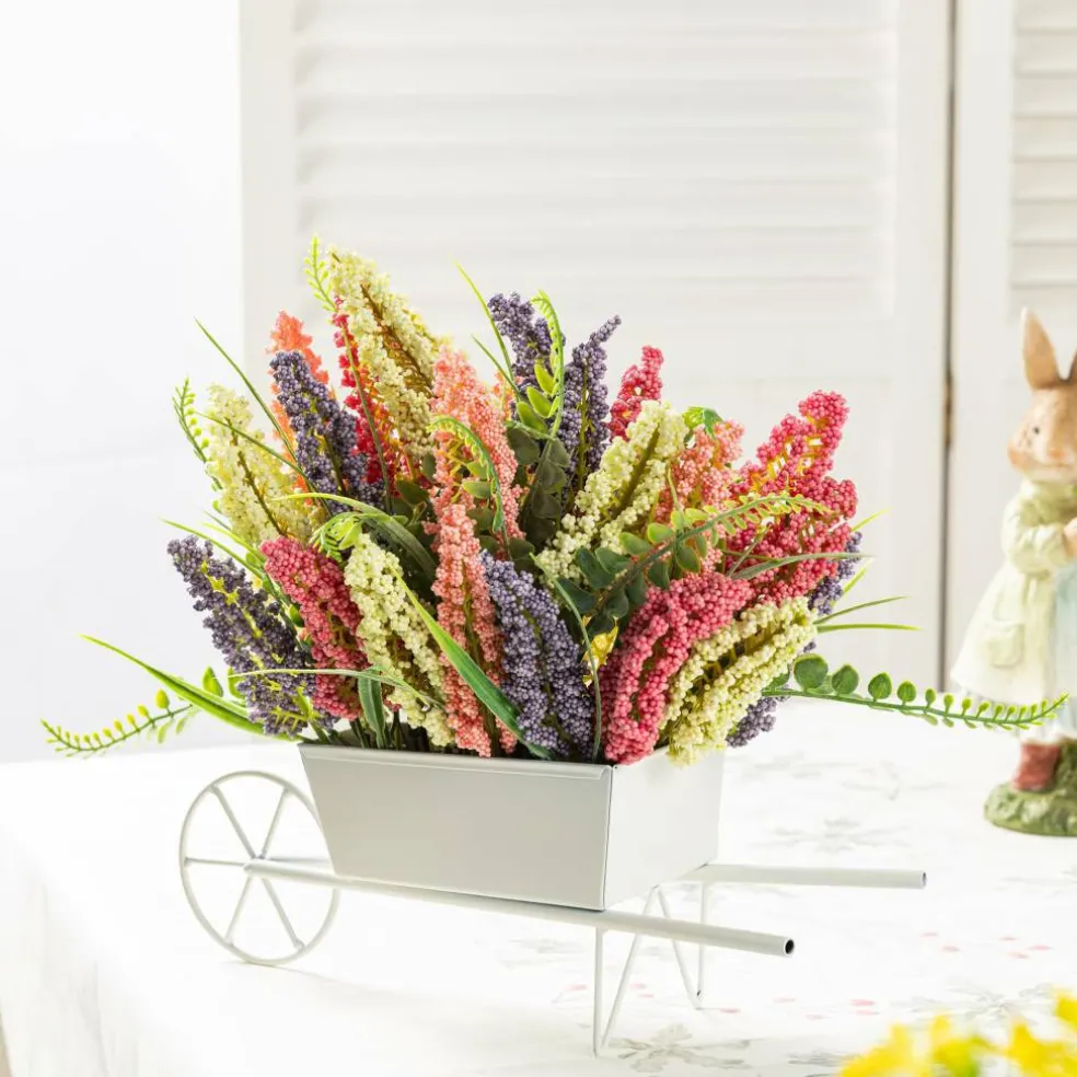 Glitzhome® 11" Pink, Purple & Yellow Mixed Heather Cart Centerpiece