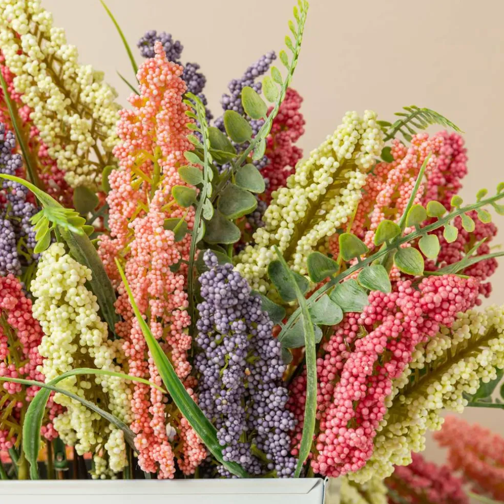 Glitzhome® 11" Pink, Purple & Yellow Mixed Heather Cart Centerpiece