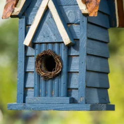 Glitzhome® 12" Retro Blue Distressed Cottage Birdhouse