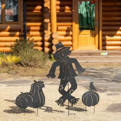 Glitzhome® Set of 3 Fall Metal Scarecrow Silhouette Yard Stakes
