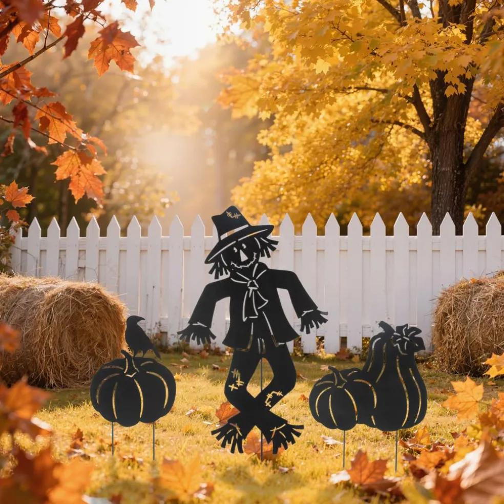 Glitzhome® Set of 3 Fall Metal Scarecrow Silhouette Yard Stakes