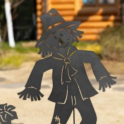 Glitzhome® Set of 3 Fall Metal Scarecrow Silhouette Yard Stakes