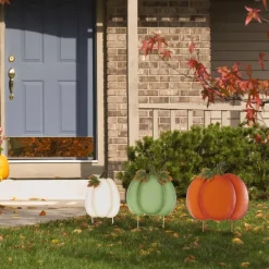 Glitzhome® Set of 3 Fall Stacked Pumpkin Metal Yard Stakes