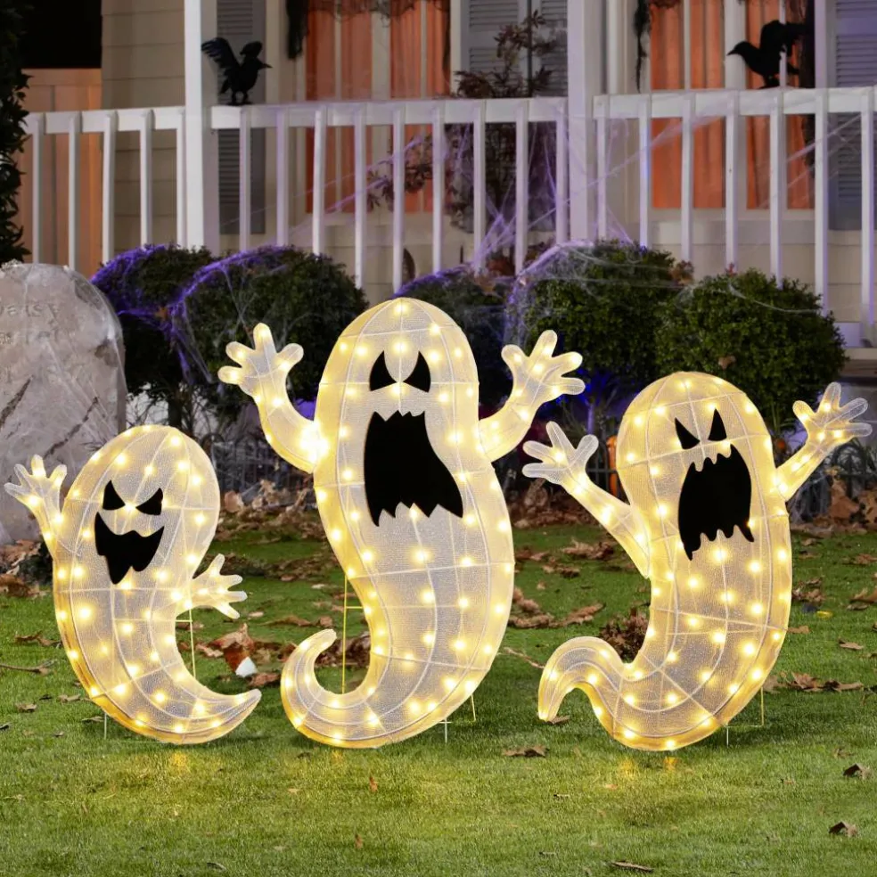 Glitzhome® Set of 3 Lighted Halloween 2.5D Ghosts Family Outdoor Decor