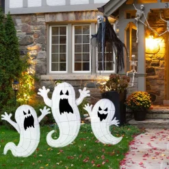 Glitzhome® Set of 3 Lighted Halloween 2.5D Ghosts Family Outdoor Decor