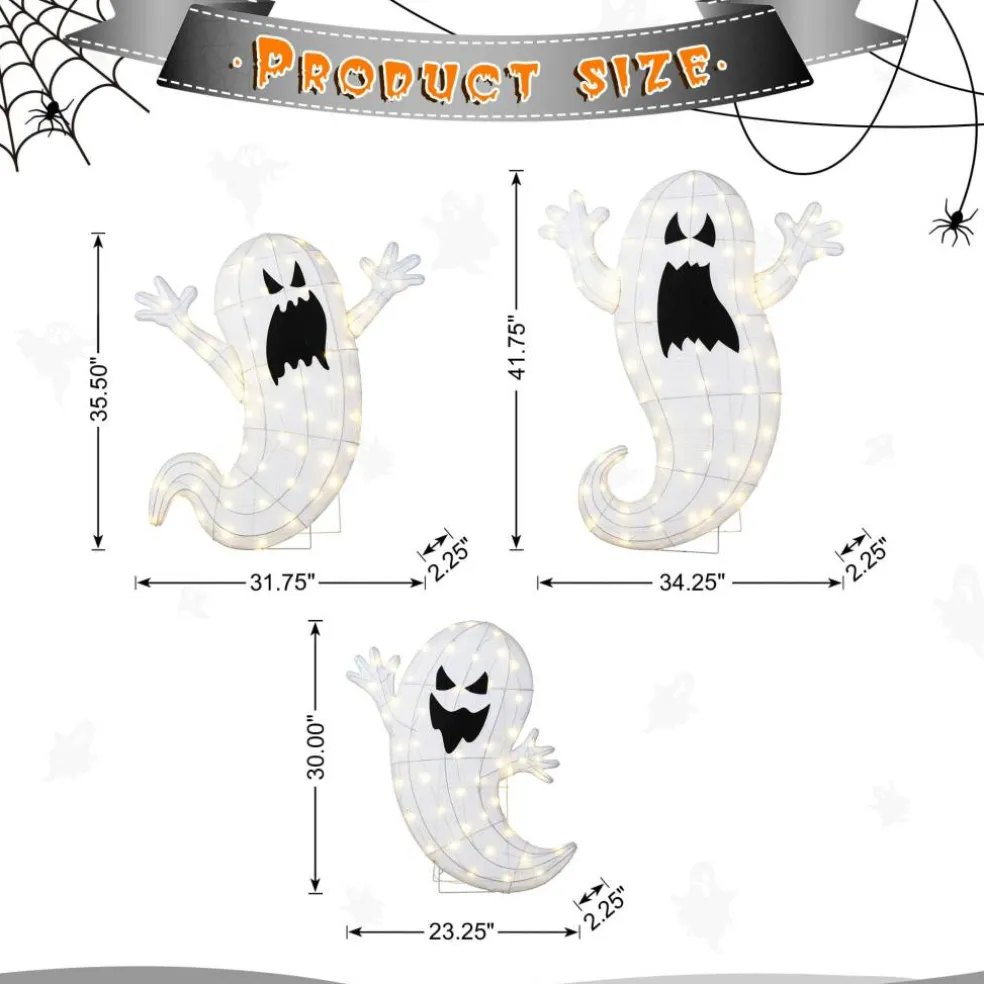 Glitzhome® Set of 3 Lighted Halloween 2.5D Ghosts Family Outdoor Decor