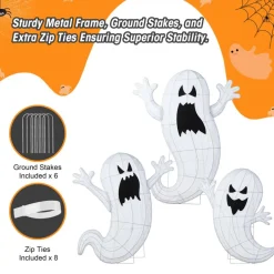 Glitzhome® Set of 3 Lighted Halloween 2.5D Ghosts Family Outdoor Decor