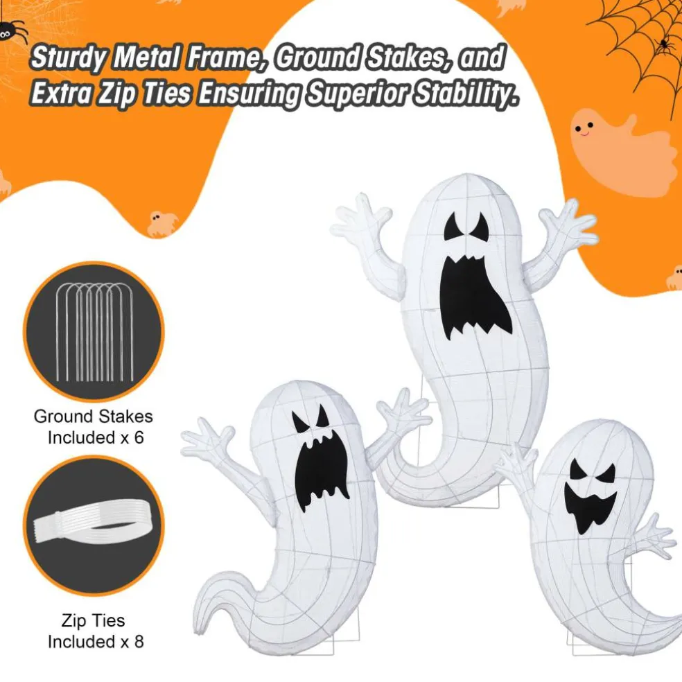 Glitzhome® Set of 3 Lighted Halloween 2.5D Ghosts Family Outdoor Decor
