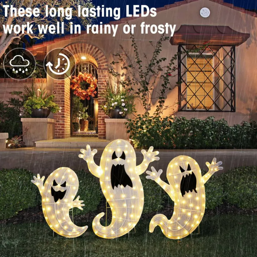 Glitzhome® Set of 3 Lighted Halloween 2.5D Ghosts Family Outdoor Decor