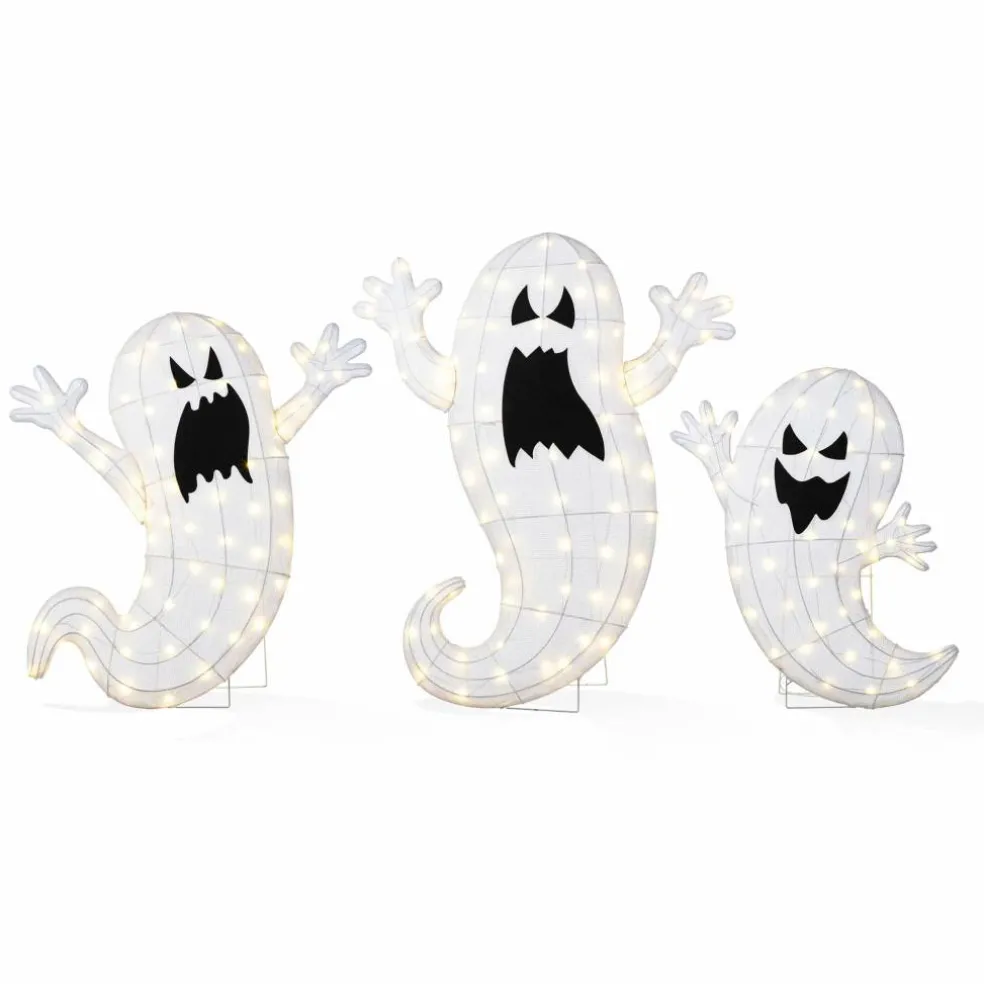 Glitzhome® Set of 3 Lighted Halloween 2.5D Ghosts Family Outdoor Decor
