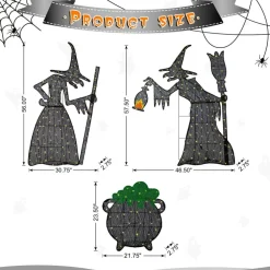 Glitzhome® Set of 3 Lighted Halloween 2.5D Witches with Cauldron Outdoor Decor
