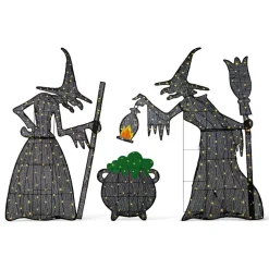 Glitzhome® Set of 3 Lighted Halloween 2.5D Witches with Cauldron Outdoor Decor