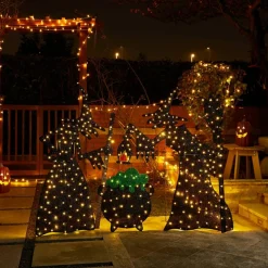 Glitzhome® Set of 3 Lighted Halloween 2.5D Witches with Cauldron Outdoor Decor