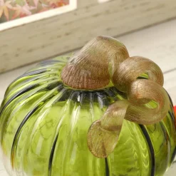 Glitzhome® Short Crackle Glass Pumpkin, Green