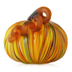 Glitzhome® Short Glass Pumpkin, Multicolor Stripes