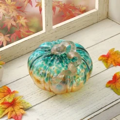Glitzhome® Small Glitter Glass Pumpkin, Blue & Gold
