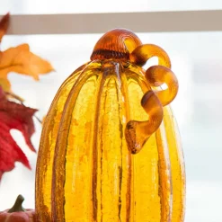 Glitzhome® Tall Crackle Glass Pumpkin, Amber