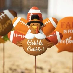 Glitzhome® 24" Thanksgiving Metal Football & Turkey Yard Stakes Set