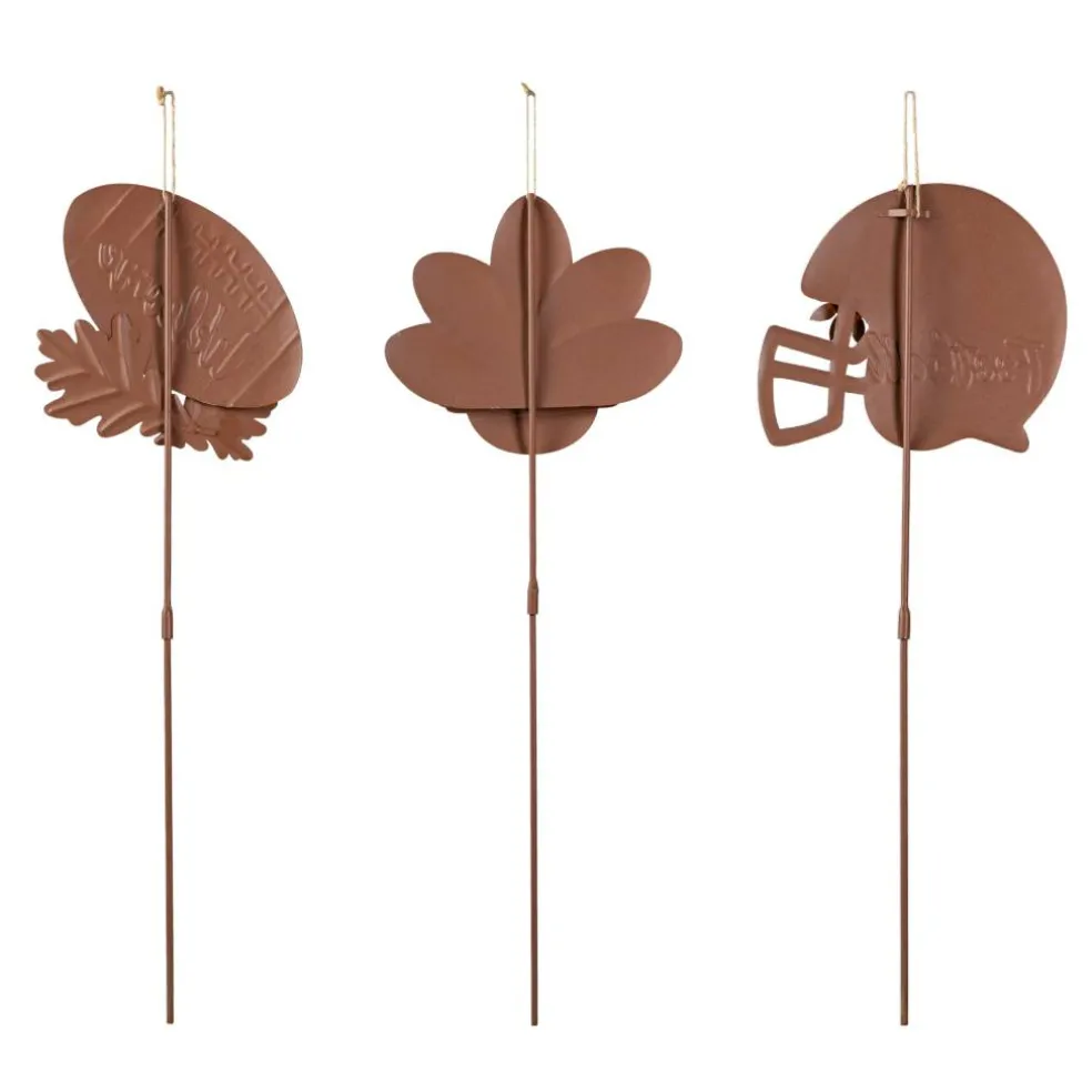 Glitzhome® 24" Thanksgiving Metal Football & Turkey Yard Stakes Set