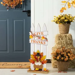 Glitzhome® 28" Thanksgiving Wooden Fence Turkey Porch Decor