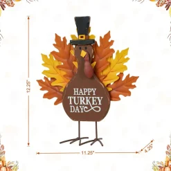 Glitzhome® 12.25" Thanksgiving Wood & Metal Turkey Table Décor