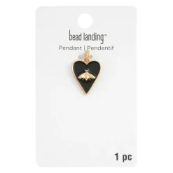 Gold & Black Heart Bee Pendant by Bead Landing™