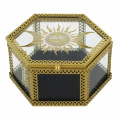4.75" Gold & Black Sun & Moon Hexagon Tabletop Box by Ashland®