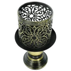 7" Gold-Brushed Black Filigree Metal Tealight Candle Holder by Ashland®