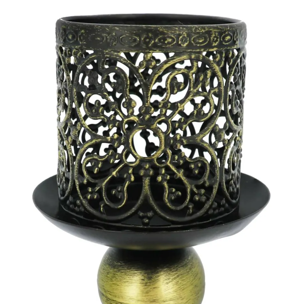 7" Gold-Brushed Black Filigree Metal Tealight Candle Holder by Ashland®
