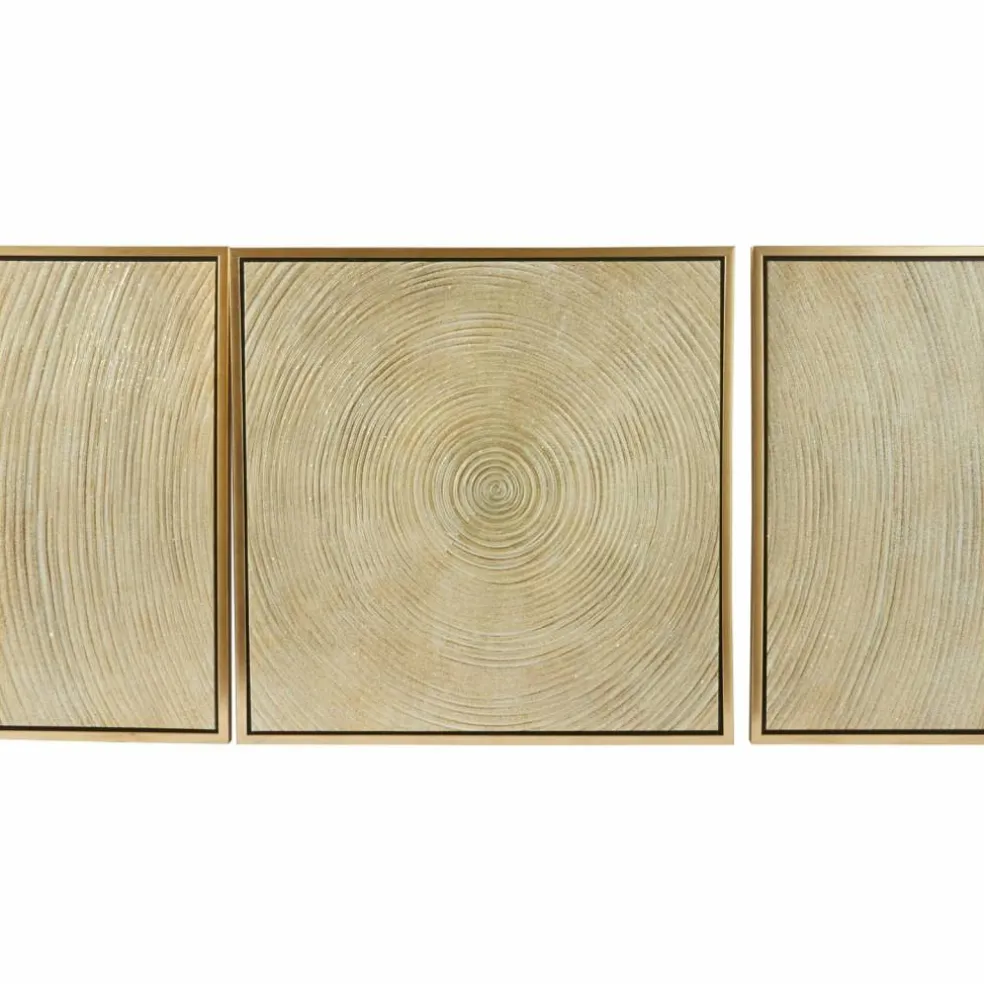 Gold Canvas Ripple Starburst Framed Wall Art with Gold Frame Set of 3 32", 16", 16"