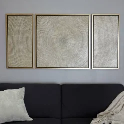 Gold Canvas Ripple Starburst Framed Wall Art with Gold Frame Set of 3 32", 16", 16"