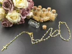 12 Gold Clear Rosary Crucifix Wishing Bottle Baby Shower Baptism Party Favor