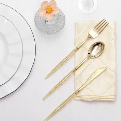 24 Gold Disposable Plastic CUTLERY Spoon Fork and Knife Set