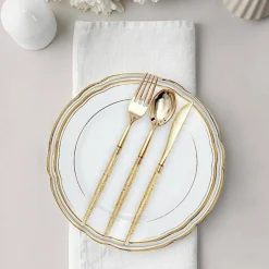 24 Gold Disposable Plastic CUTLERY Spoon Fork and Knife Set