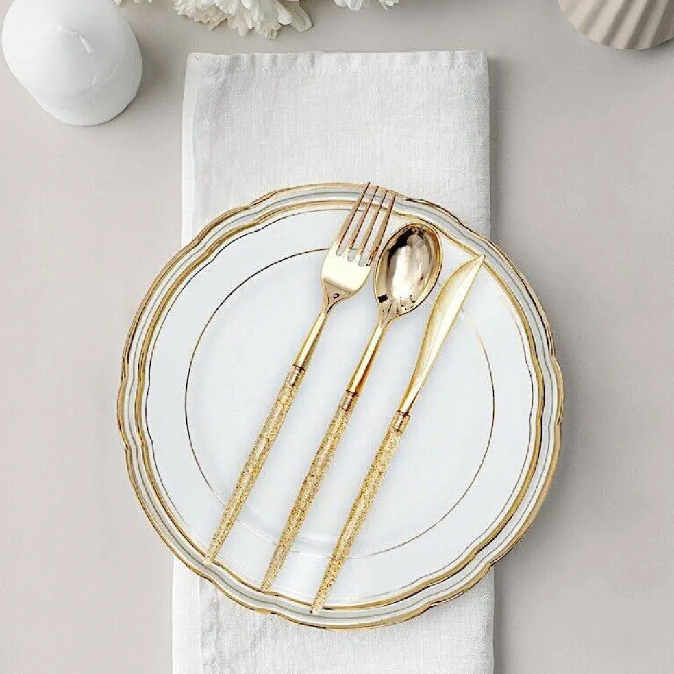 24 Gold Disposable Plastic CUTLERY Spoon Fork and Knife Set