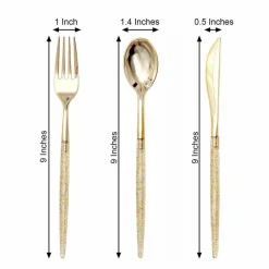 24 Gold Disposable Plastic CUTLERY Spoon Fork and Knife Set