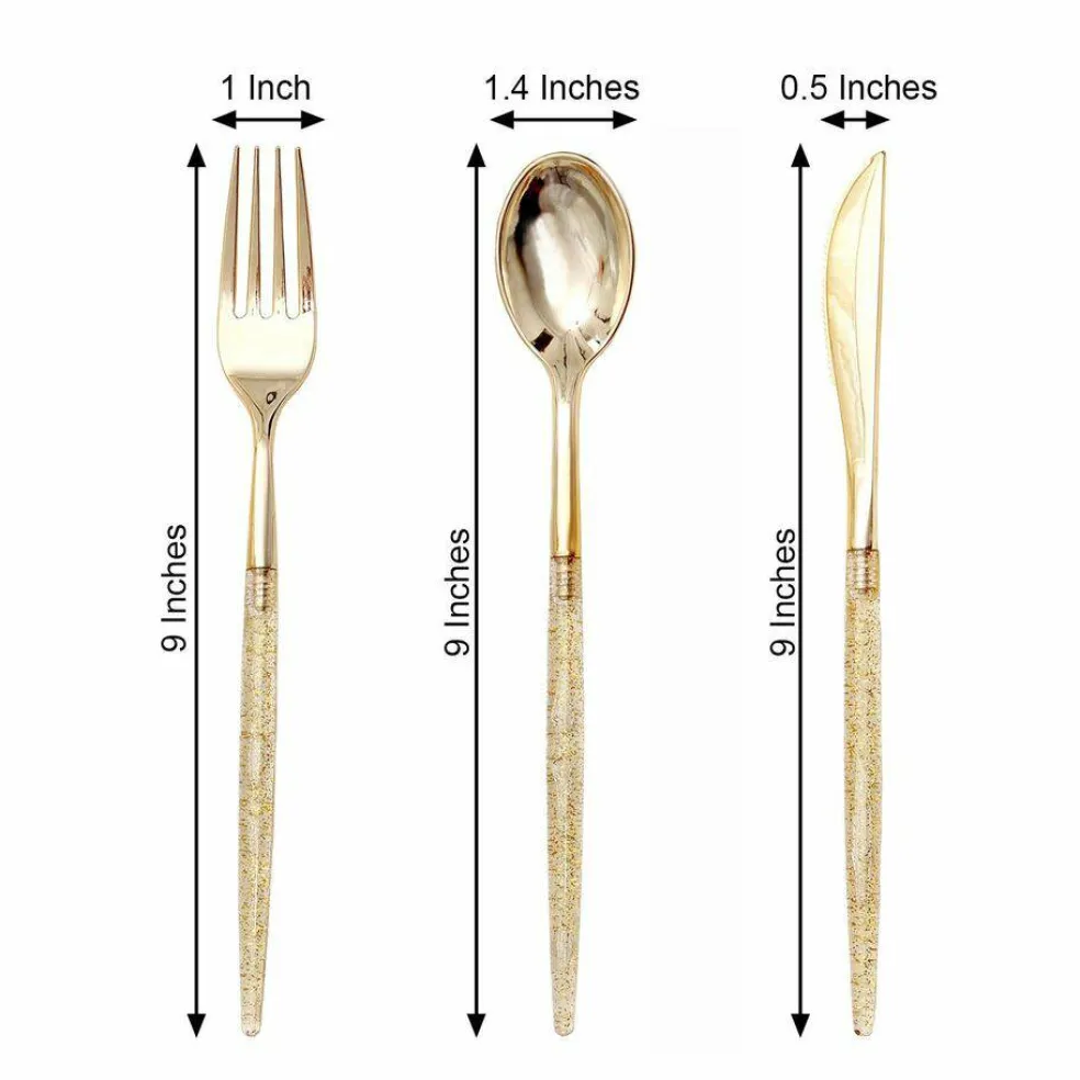 24 Gold Disposable Plastic CUTLERY Spoon Fork and Knife Set