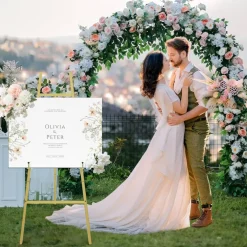 Gold Easel Stand for Sign Heavy Duty Adjustable Metal Display Easel with 4 Height Settings Folding Tripod Stand for Wedding Signs Paintings Posters Photos and Event Displays