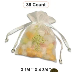 Golden Cross Embroidered Organza Bags 3 1/4'' x 4 3/4'' Gifts