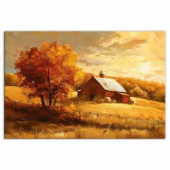 Golden Hour Fall Farmhouse 18" x 12' Canvas Wall Art